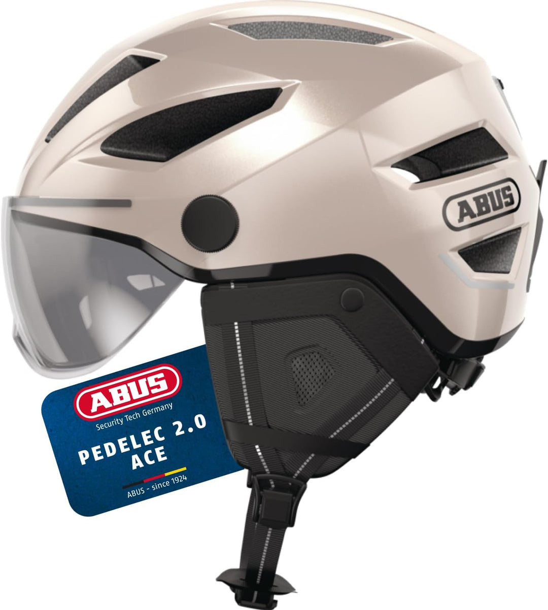 ABUS Stadthelm Pedelec 2.0 ACE - Fahrradhelm mit Rücklicht, Visier, Regenhaube, Ohrenschutz - für Da