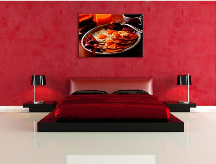 Pixxprint Frühstück / 100x70cm Leinwandbild bespannt auf Holzrahmen/Wandbild Kunstdruck Dekoration,