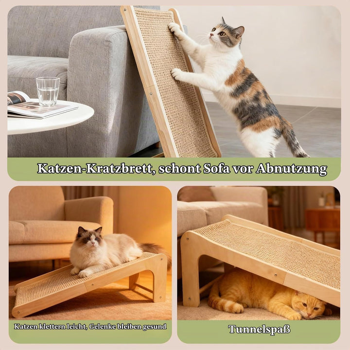 Kratzbrett Katze, 69 cm Hohe L-förmiger Dual-Use Sisal Kratzpadsfür Katzen, Kratzsäule aus Massivhol