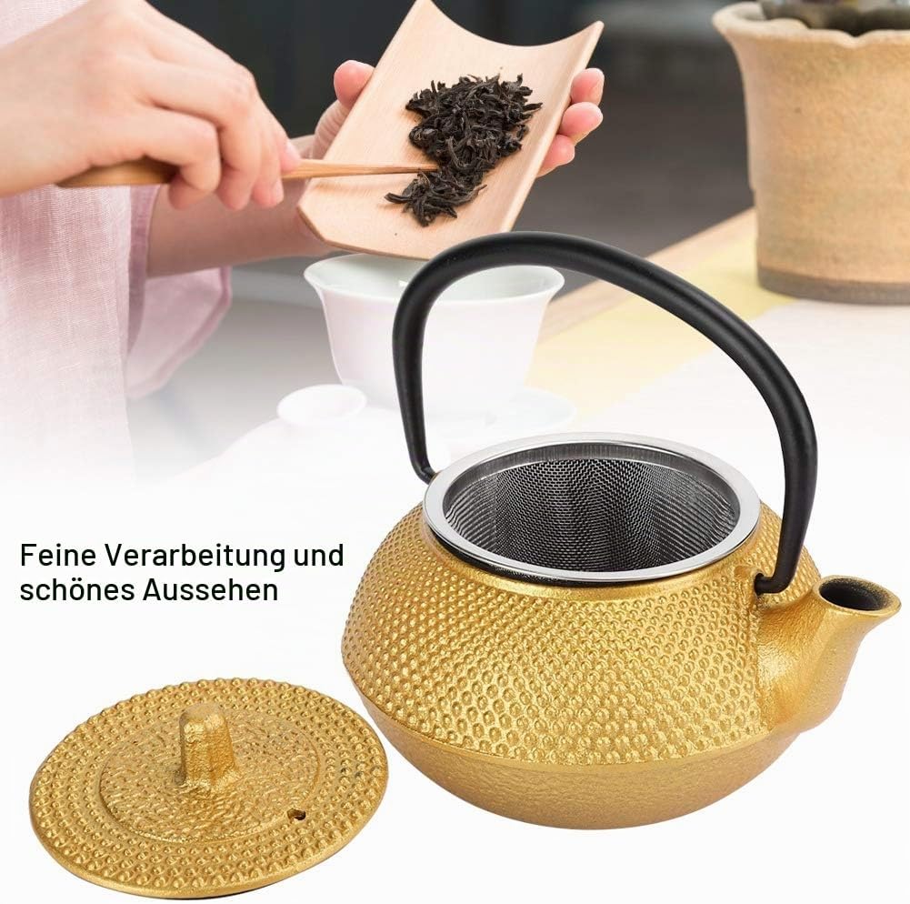 300ml Gold Gusseisen Teekessel mit Edelstahl Teesieb, Asiatischer Stil Teekanne, Loseblatt Tee Kanne