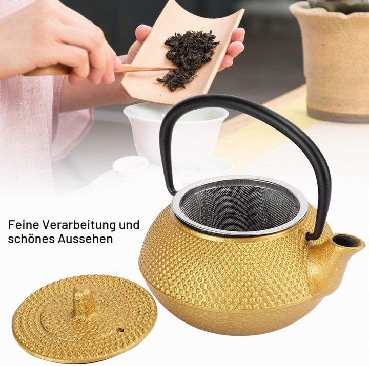 300ml Gold Gusseisen Teekessel mit Edelstahl Teesieb, Asiatischer Stil Teekanne, Loseblatt Tee Kanne