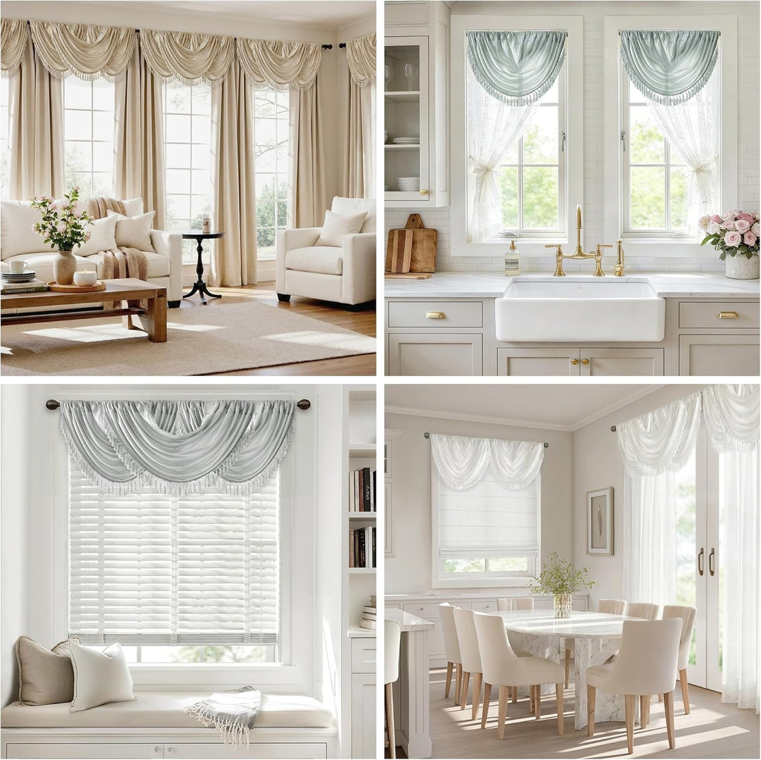 JLA Home INC Madison Park Elena Volant mit Wasserfall-Verzierung, Kunstseide, Volant für Fenster, 96