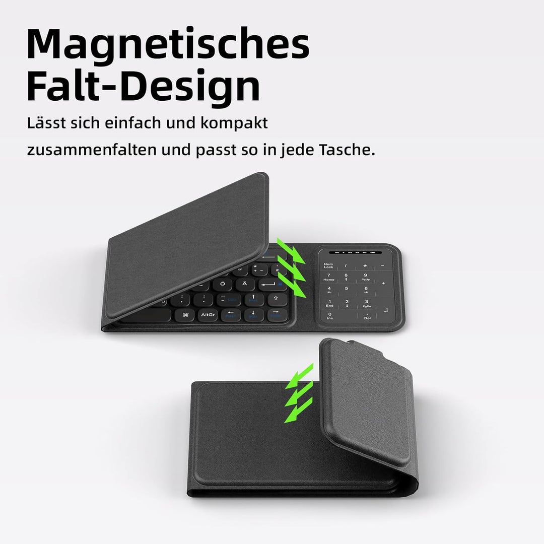 Bettdow Bluetooth Faltbare Tastatur mit Touchpad, QWERTZ Layout Kabellose Tragbare Mini Tastatur mit
