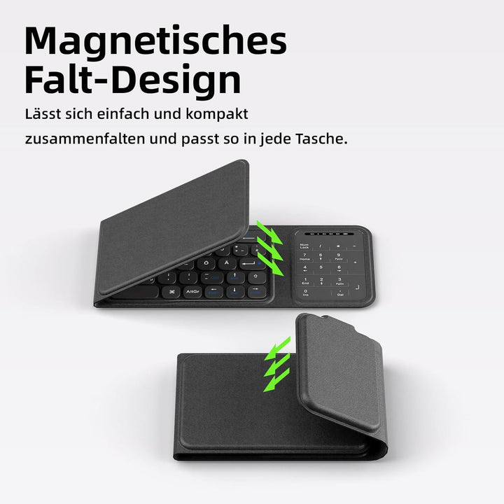 Bettdow Bluetooth Faltbare Tastatur mit Touchpad, QWERTZ Layout Kabellose Tragbare Mini Tastatur mit