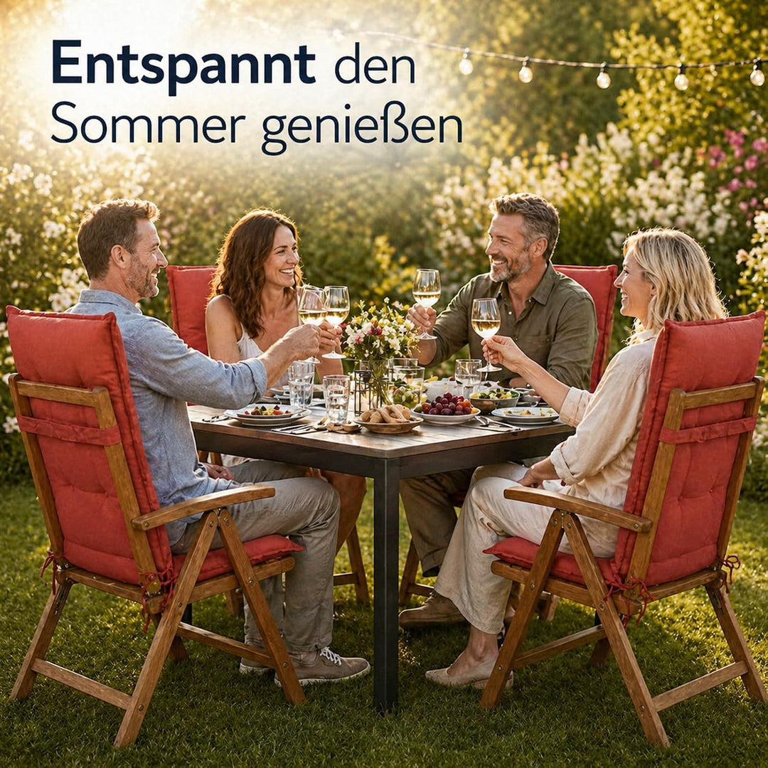 Hochlehner Auflagen 2er Set 117x49x6 cm Rot Gartenstuhl Sitzpolster Komfort | BURI Hochlehnerauflage