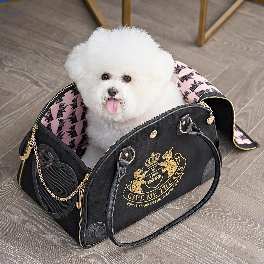 Juicy Couture Give Me Treats Transporttasche für Haustiere, stylische Schwarze Reisetasche für klein