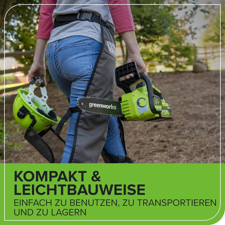 Greenworks Akku Kettensäge mit Akku und Ladegerät, 12 Zoll (30 cm) Blattlänge, 4,2 m/s Kettengeschwi