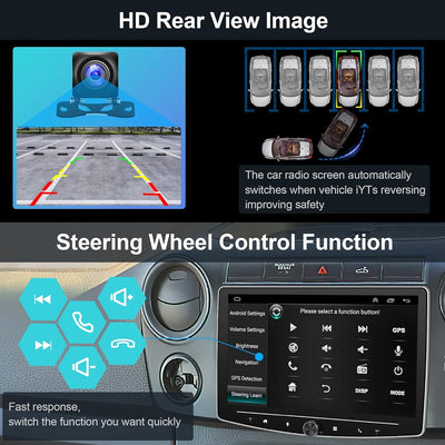 Podofo Android 11 Autoradio 1 din mit 10 Zoll drehbarem Bildschirm 2+32G physische Taste Mirror Link