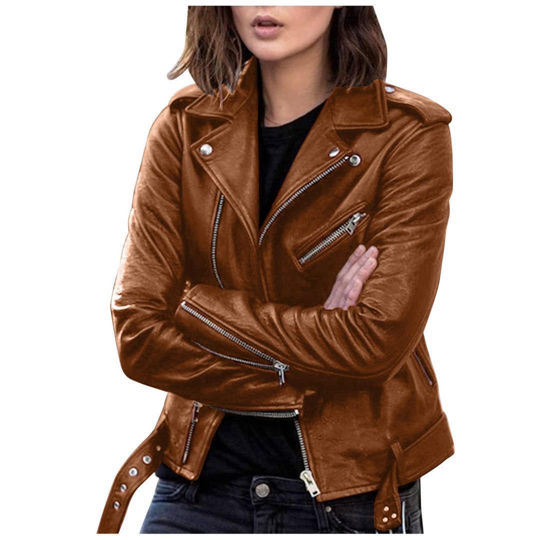 Damen Kunstlederjacke Moto Biker Lederjacke Reversjacke Für Lokomotiven Kurz Geschnittenes Oberteil