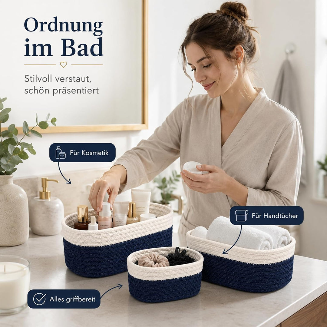 Jiahuade 4er Set Aufbewahrungskorb Geflochten Baumwollseil | Körbchen Wickeltisch Organizer,Aufbewah