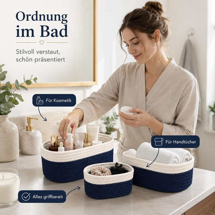 Jiahuade 4er Set Aufbewahrungskorb Geflochten Baumwollseil | Körbchen Wickeltisch Organizer,Aufbewah
