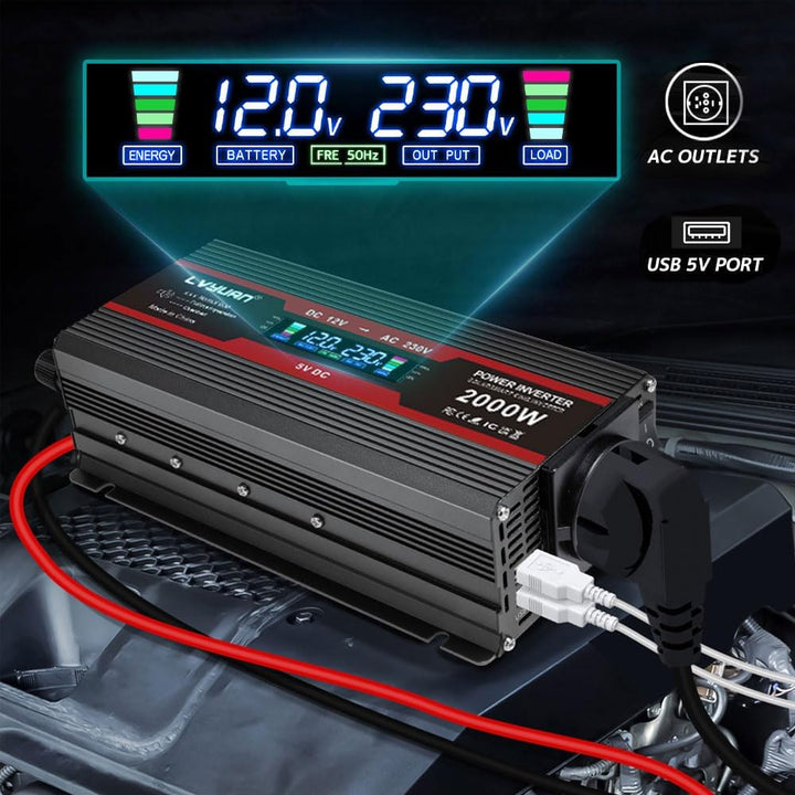 LVYUAN Spannungswandler 12V 230V 1000W / 2000W Wechselrichter LCD mit 2