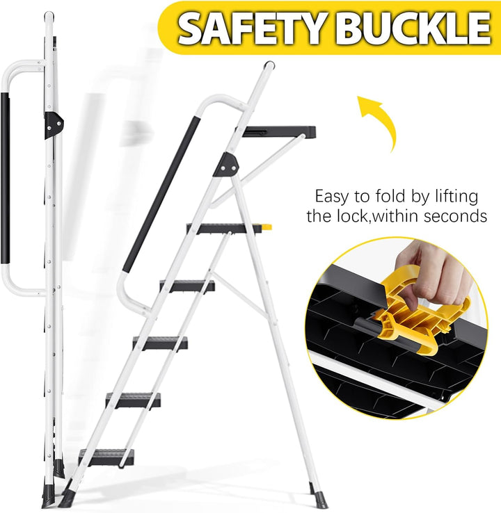 KINGRACK Trittleiter 5 Stufen klappbar, Leiter 5 Stufen 360 kg Tragfähigkeit, mit Werkzeugtray, Hand