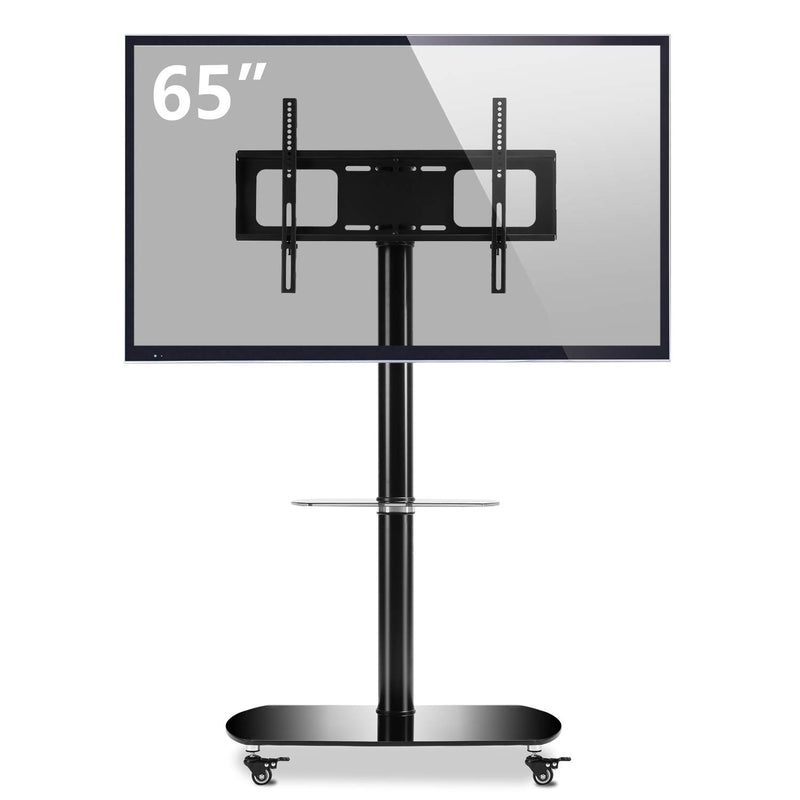 Universal Mobiler TV Ständer Rollbar Schwenkbar Höhenverstellbar mit 2 Platten für 32 bis 70 Zoll Fe