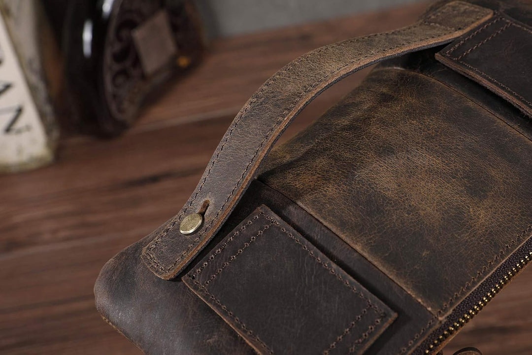 Le’aokuu Herren Echtes Leder Hüfttasche Brusttasche Bauchtsche Crossbody Bag Sling Bag Schultertsche