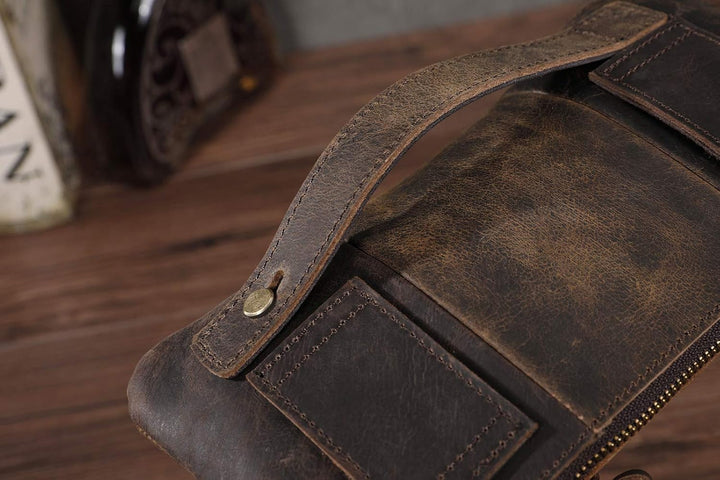 Le’aokuu Herren Echtes Leder Hüfttasche Brusttasche Bauchtsche Crossbody Bag Sling Bag Schultertsche