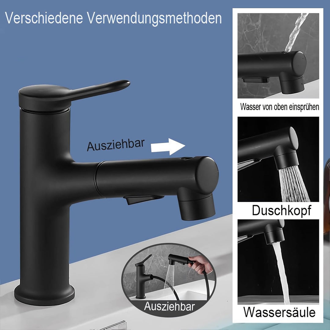 Wasserhahn Bad Ausziehbar, Ausziehbare Waschtischbatterie mit 2 Sprühmodi heiss und kalt Zweifach-Re