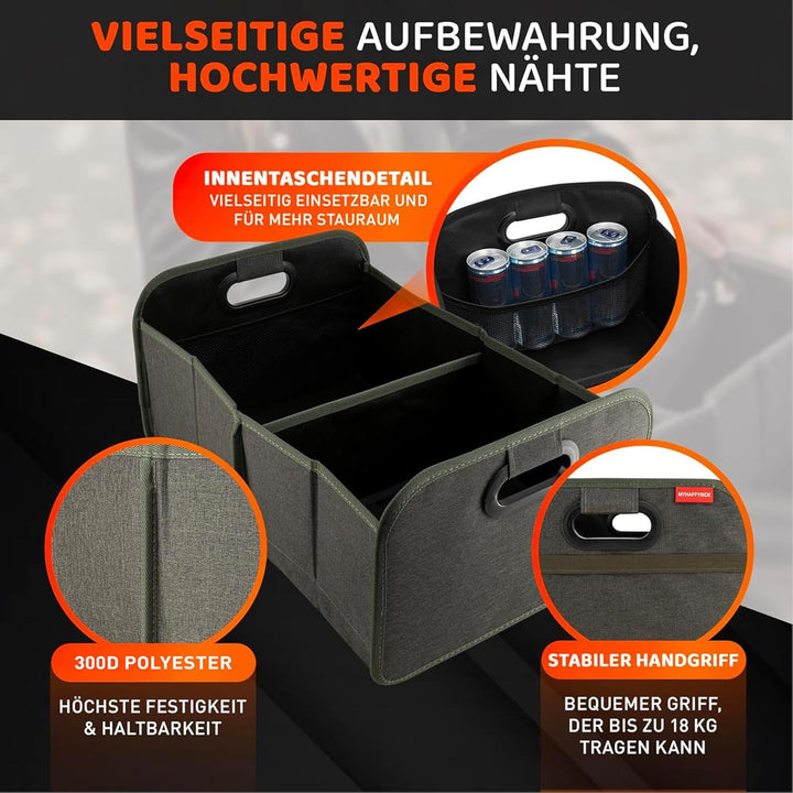 Auto Kofferraumtasche Grün - Kofferraum Organizer zusammenklappbar - faltbare Aufbewahrungsbox - ant