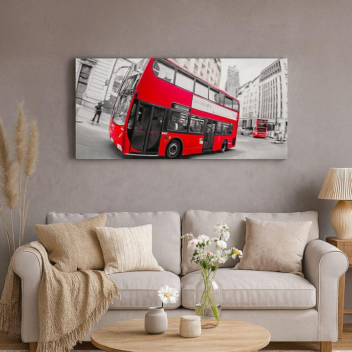 Wandbilder Dekoration Wohnzimmer Bus London Reise Tourismus Panorama Bilder auf Leinwand 120x50cm Le