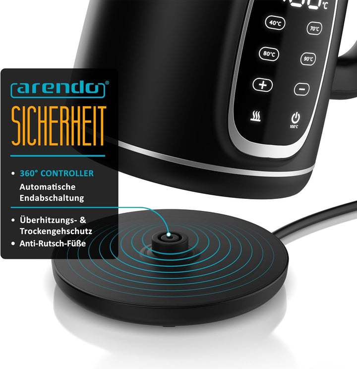 Arendo - Glas Wasserkocher mit Temperatureinstellung - Edelstahl - Doppelwand Design Cool Touch - Di