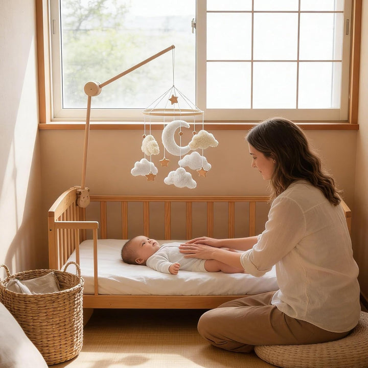 Mobile für Kinder | Holzsterne drehen - Boho Babybett-Mobile Wolke | für Mädchen Kinderzimmer Wohnzi