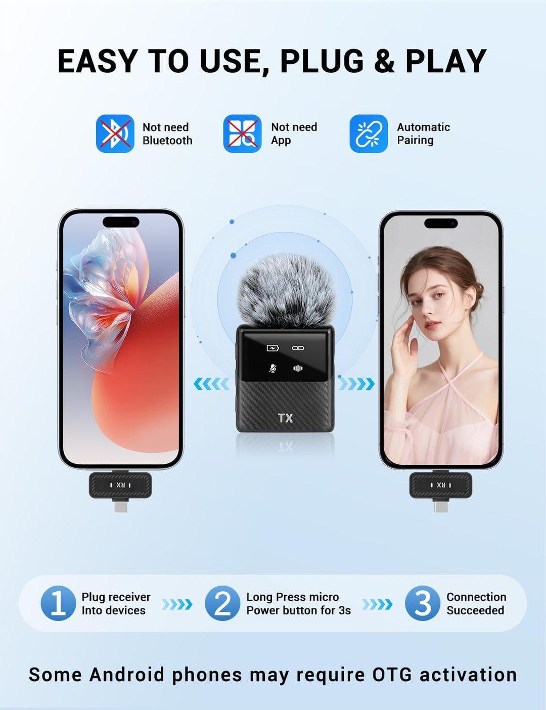 Mini kabelloses Ansteck mikrofon für iPhone, iPad, Android Handy –Geräuschunterdrückung, Plug & Play