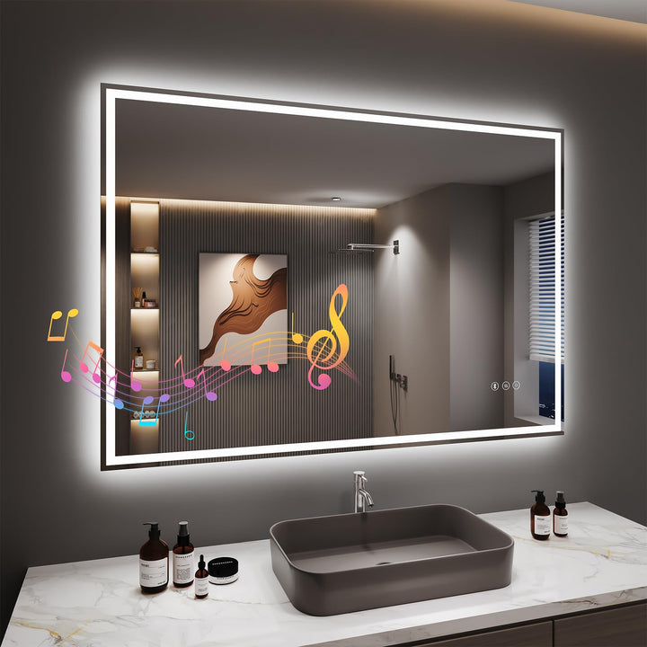 Dripex Badspiegel mit Beleuchtung Led Spiegel mit Bluetooth-Lautsprecher und Steckdose, Dimmbar, 3 L