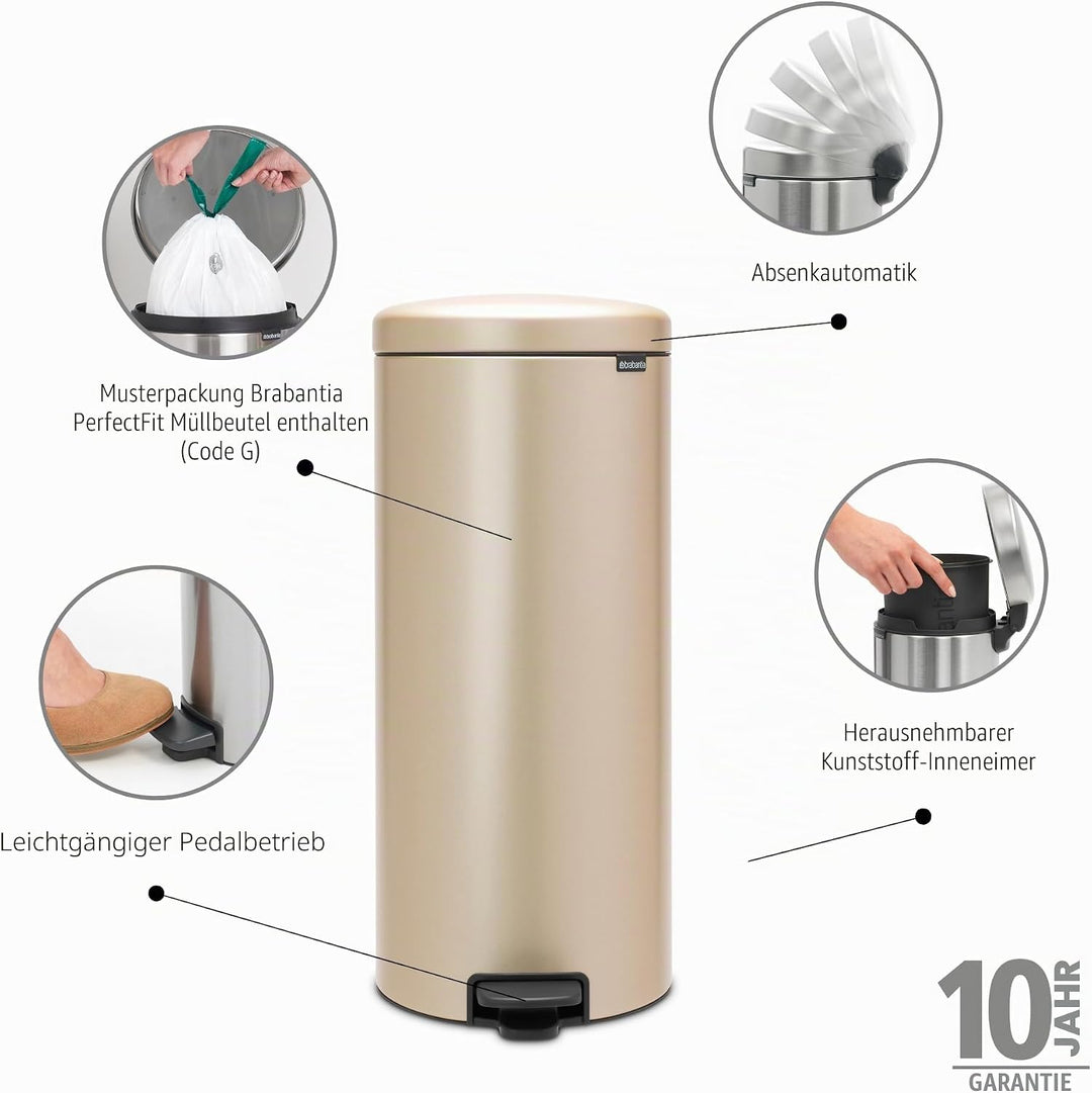 Brabantia Treteimer, Champagne, 30 l 30 Liter Champagne, 30 Liter Champagne