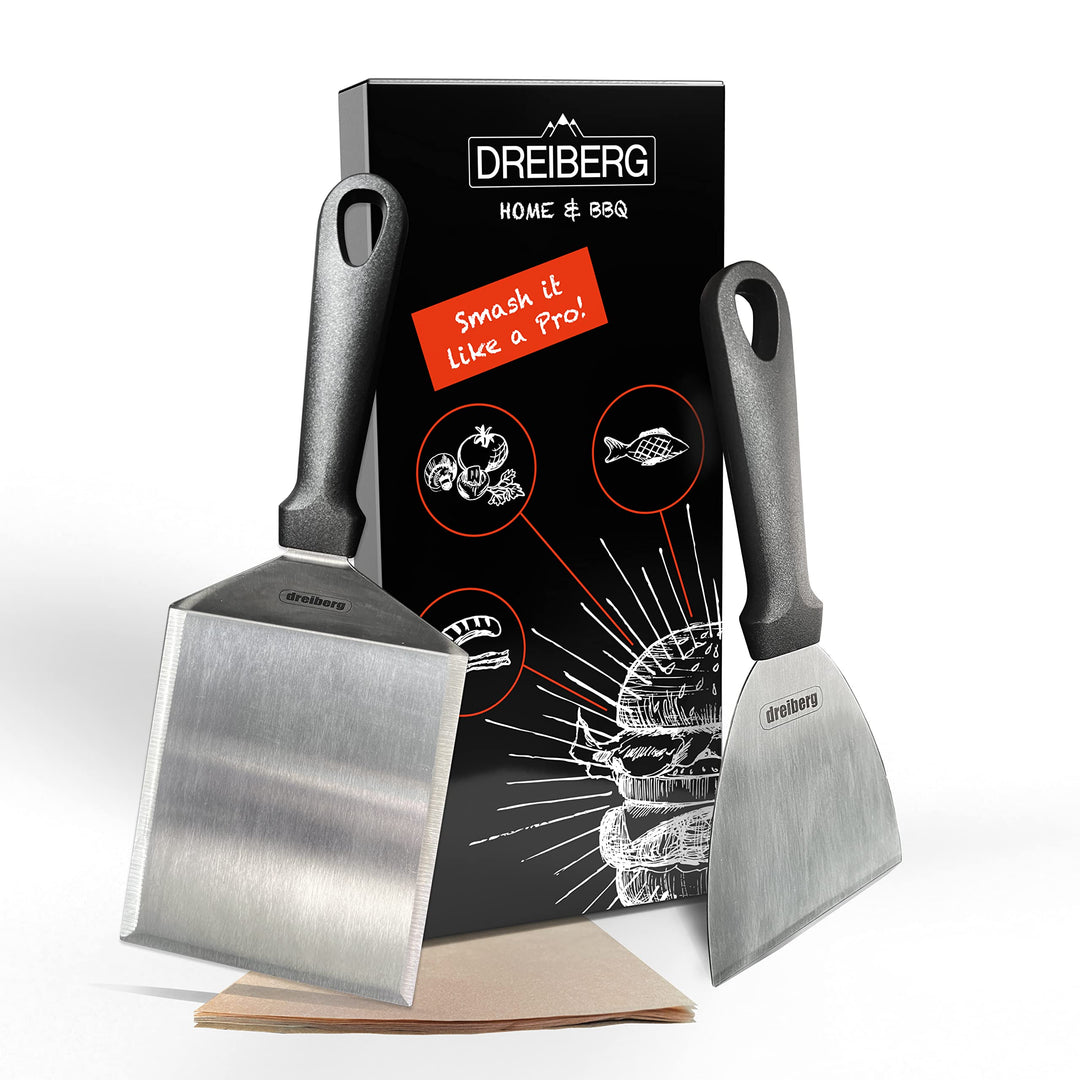 DREIBERG® XXL Grillspachtel Set aus Edelstahl – Grill Pfannenwender für Smash Burger. Das perfekte P