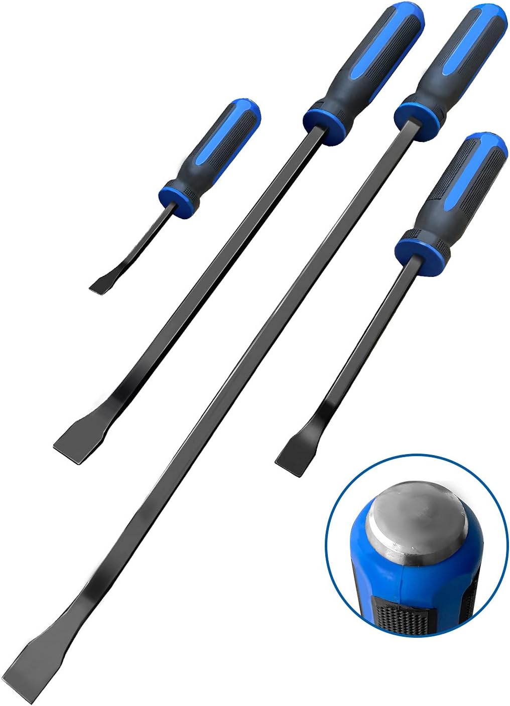 4 tlg Stemmhebel-Satz mit Kunststoff-Softgriff und Metall-Schlagköpfen, Brecheisen, Brechstange, Heb