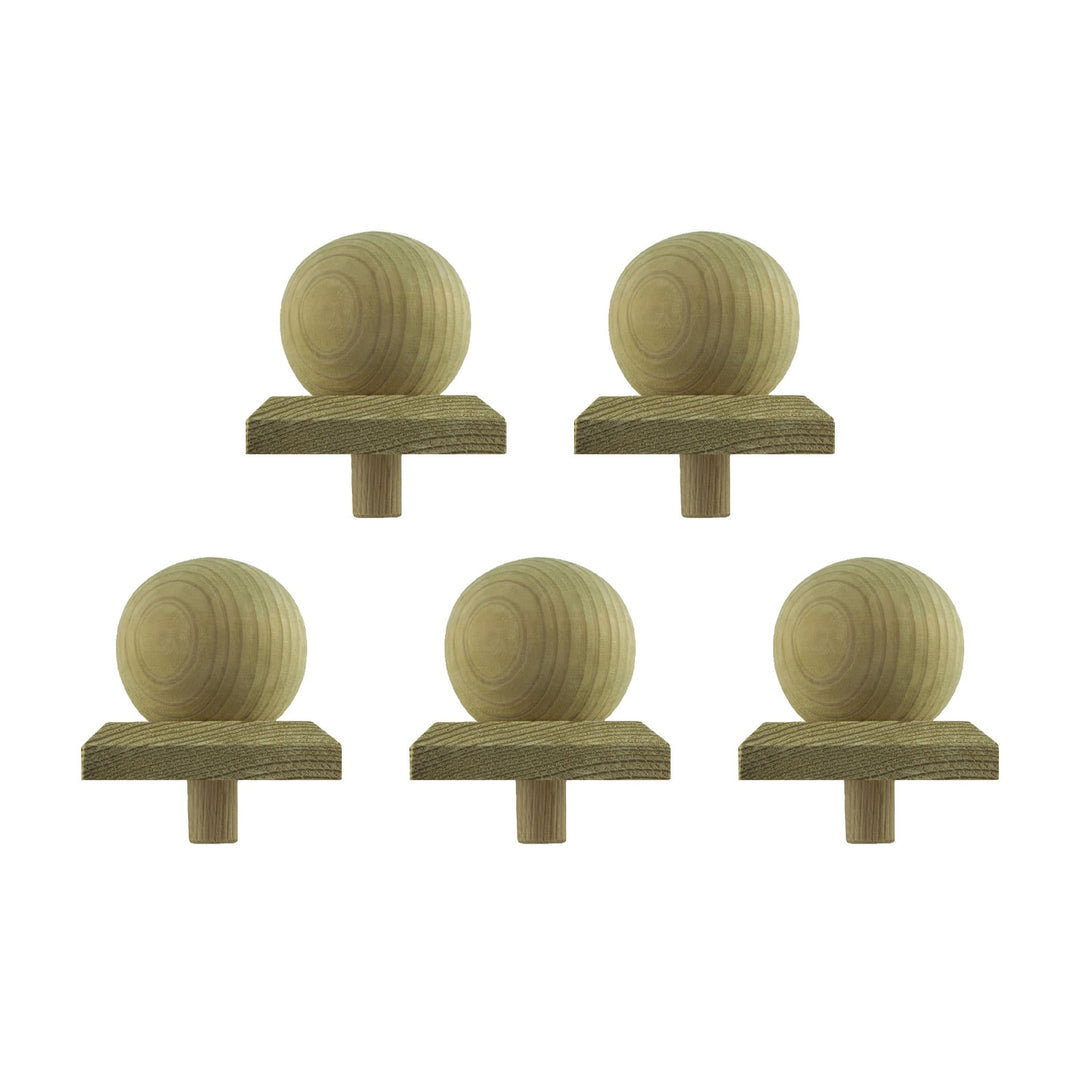 h2i Pfostenkappe Kugel | Holz imprägniert | 100 x 100 mm | 5 Stück | Eckige Abdeckkappe für Garten H