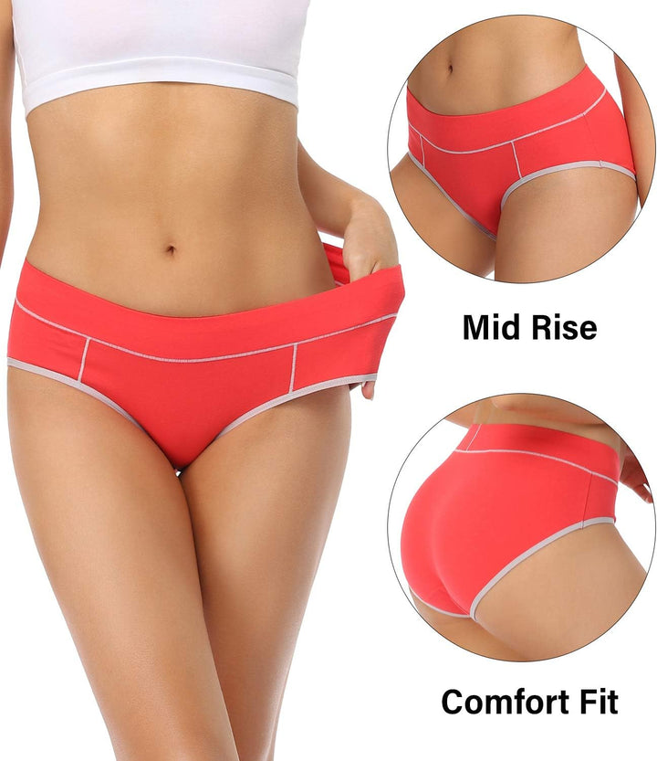 wirarpa Unterhosen Damen Midi Taille Slip Baumwolle Bequeme Unterwäsche 5er Pack XS Rot/Orange/Grün/