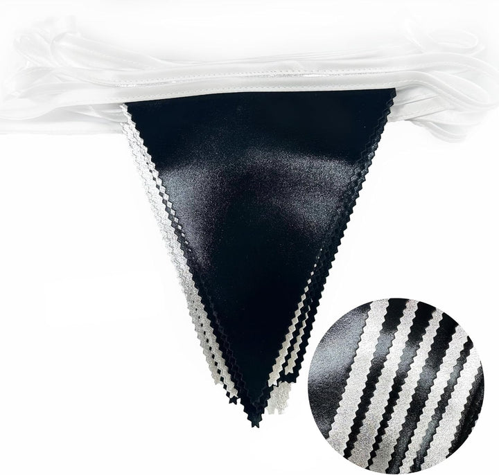 32Ft Schwarze und Silberne Partydekorationen Dreieckiges Wimpelbanner aus Metallischem Stoff Girland