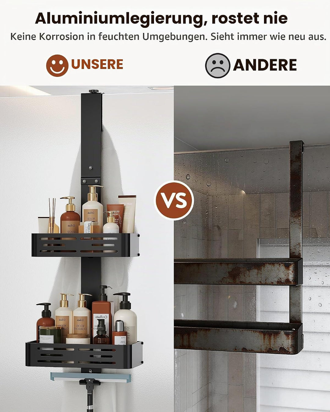 Orimade Duschablage zum Hänge Aluminium-Duschregal zum Hängen, Verstellbare Duschkorb ohne Bohren,2