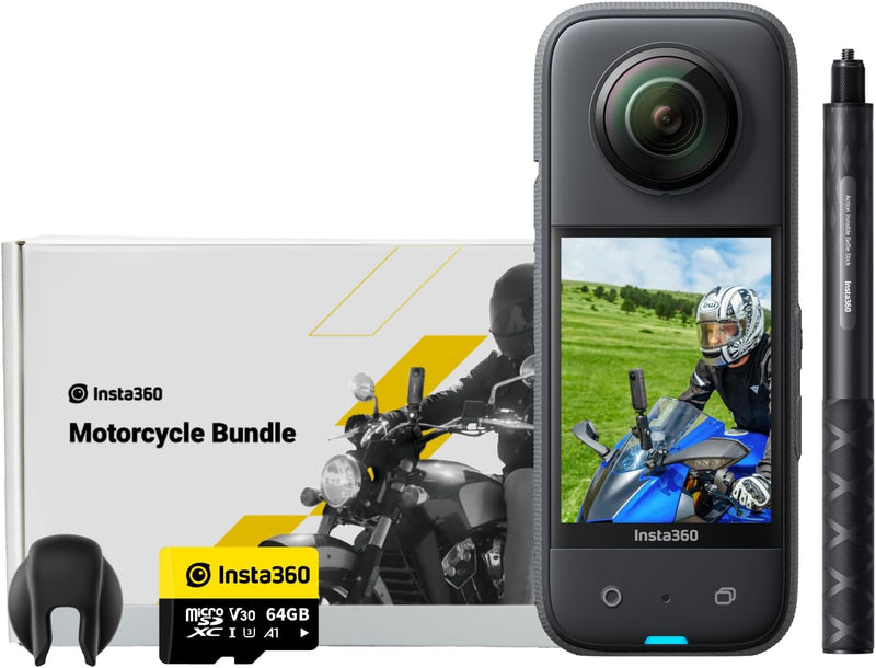 Insta360 X3 Motorrad-Bundle - wasserdichte 360°-Actionkamera mit 1/2"-Sensor, 5,7K 360°, 72MP 360°-F