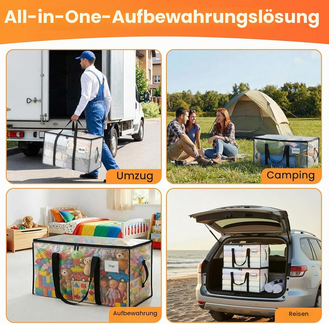 RICHER HOUSE 90L Grosse Aufbewahrungstasche wasserdichte, 4 stück Heavy-Duty Umzugstaschen mit Reiss