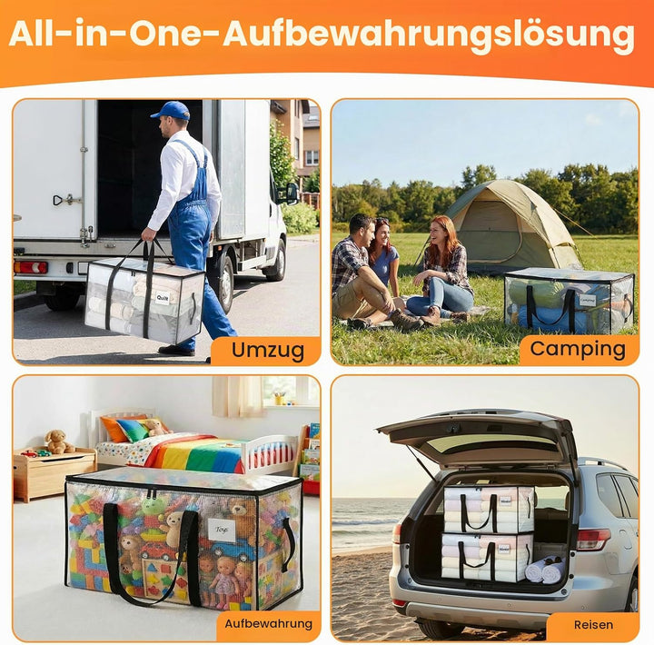 RICHER HOUSE 90L Grosse Aufbewahrungstasche wasserdichte, 4 stück Heavy-Duty Umzugstaschen mit Reiss