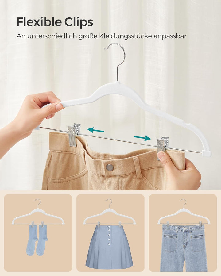 SONGMICS Kleiderbügel Samt, 10er Set, Rockbügel, 42,5 cm breit, mit verstellbaren Clips, rutschfest,