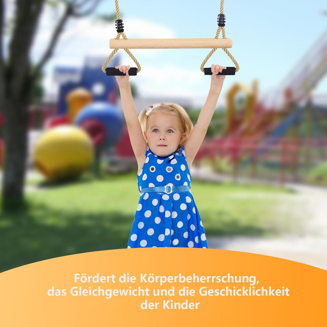 Trapeze Schaukel，Kinderschaukel mit Weicher Schwamm Griff，Multifunktions Einstellbar Kinderholz Trap