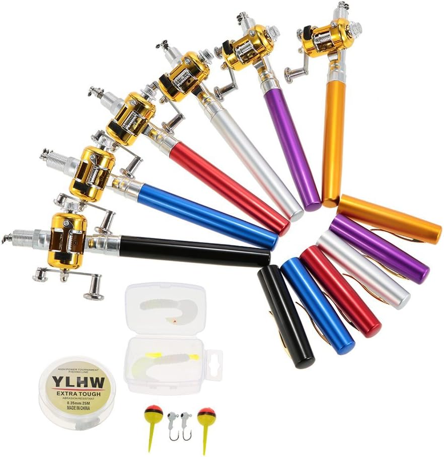 Lixada Mini Angel Reel Combo Kit, Pen Angelrute + Fishing Wheel + Angelschnur + Weiche Köder + Hooks