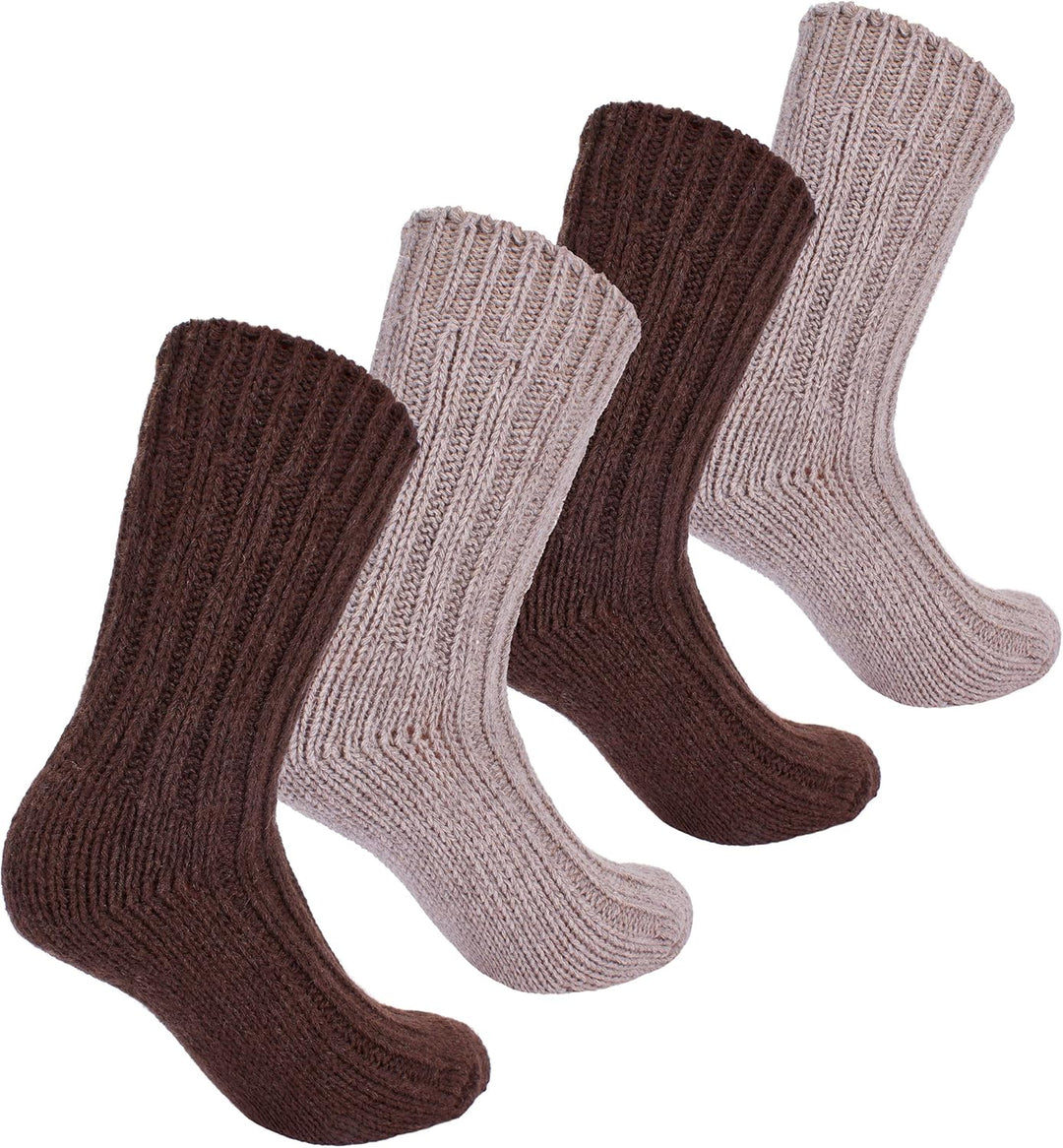 Brubaker 4 Paar Alpaka Socken sehr dick flauschig und warm - reine Alpakawolle 35-38 Brauntöne, 35-3