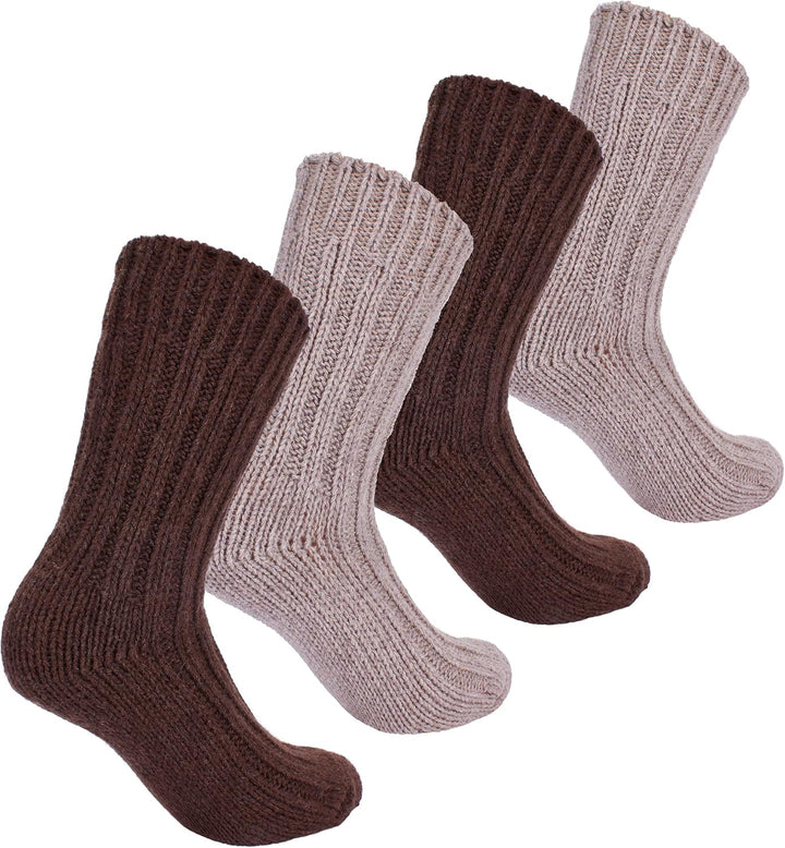 Brubaker 4 Paar Alpaka Socken sehr dick flauschig und warm - reine Alpakawolle 35-38 Brauntöne, 35-3
