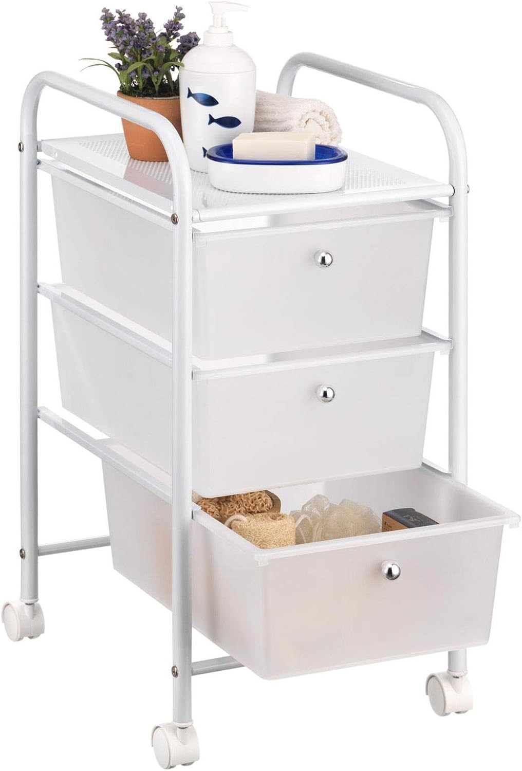 IDIMEX Badregal Rollwagen Rollcontainer GINA, mit 3 transparenten Schubladen und Metallgestell in we