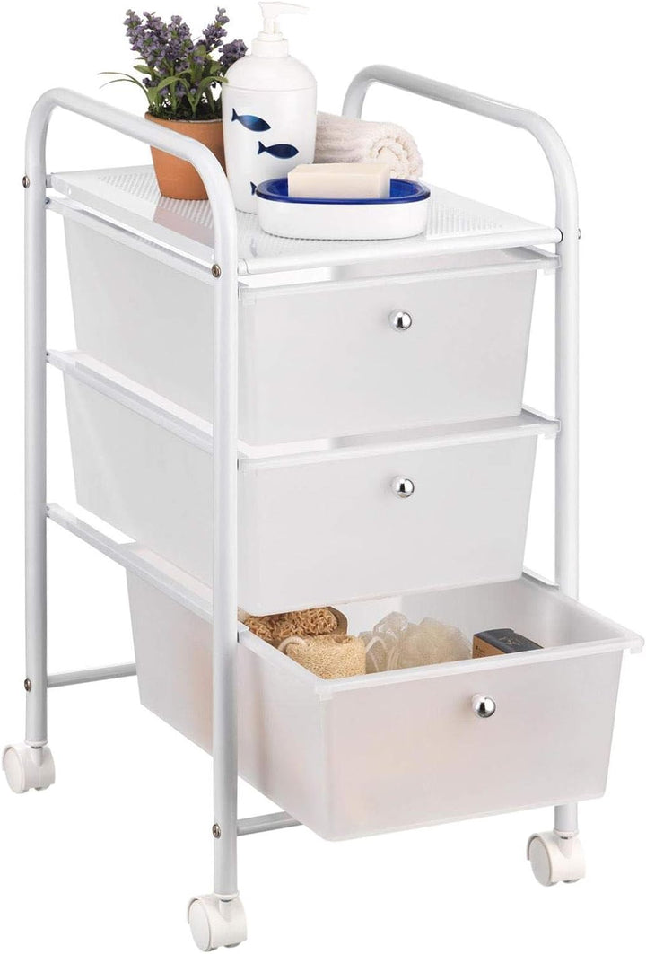 IDIMEX Badregal Rollwagen Rollcontainer GINA, mit 3 transparenten Schubladen und Metallgestell in we