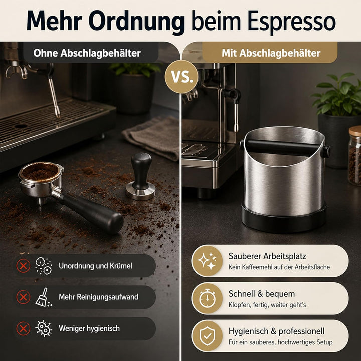 URMONA Siebträger-Abklopfbehälter 1,3L Edelstahl Knock Box Kaffeezubehör | Farbvariante Silber, abne