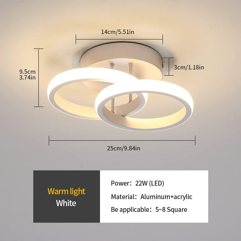 Goeco LED Deckenleuchte, 2 flammig, Moderne Runde Design Deckenlampe, 3000K Warmweiss Licht, 22W LED