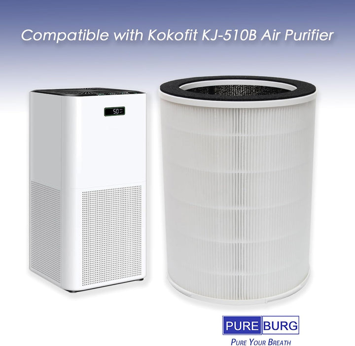 PUREBURG Ersatzfilter kompatibel mit Kokofit KJ-510B Luftreiniger – H13 HEPA Filter mit 4-stufiger F