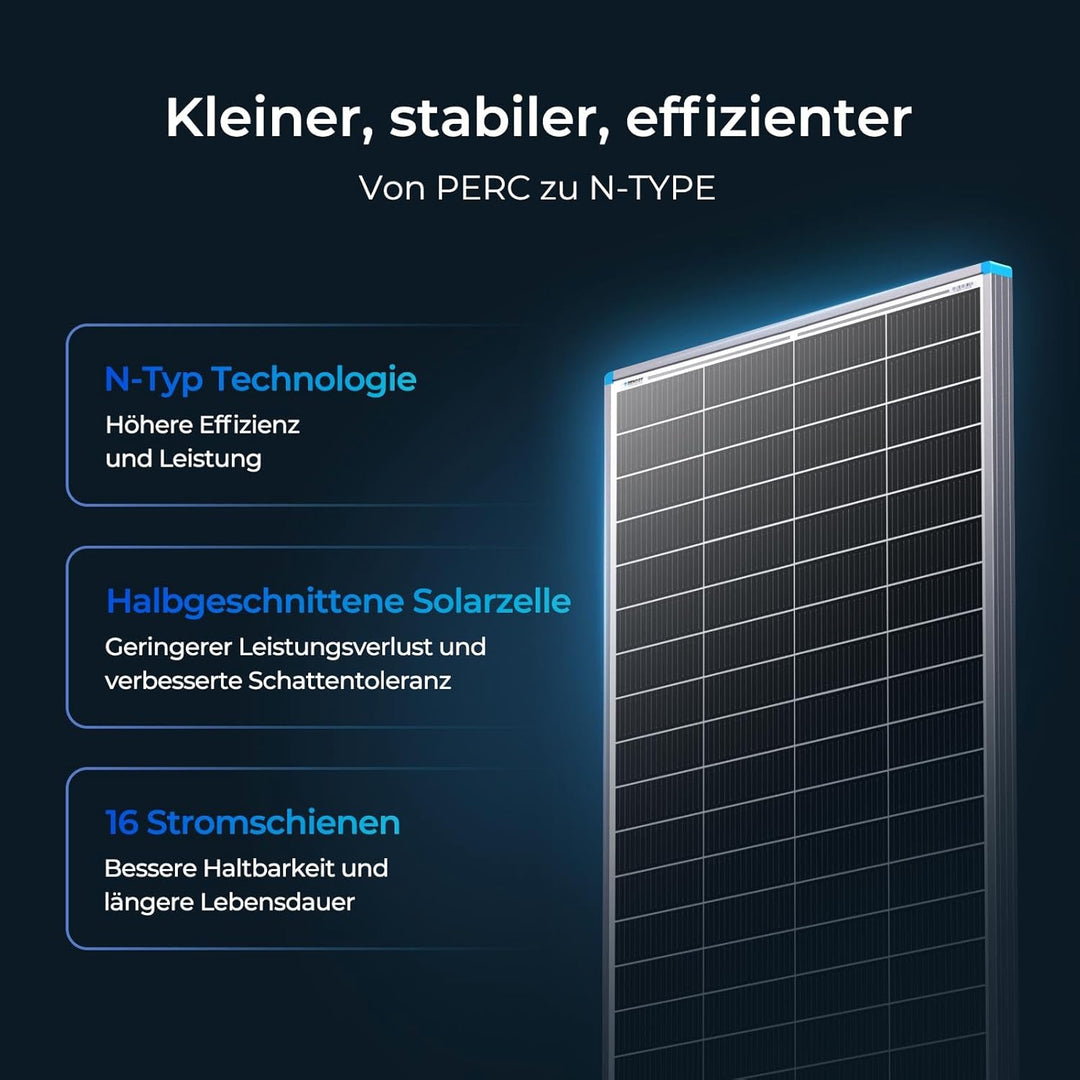 Renogy 16BB N-Typ 175 Watt 12V Solarmodul 25% Hoch-Effizienz, PV Modul Ladegerät für RV Marine Rooft