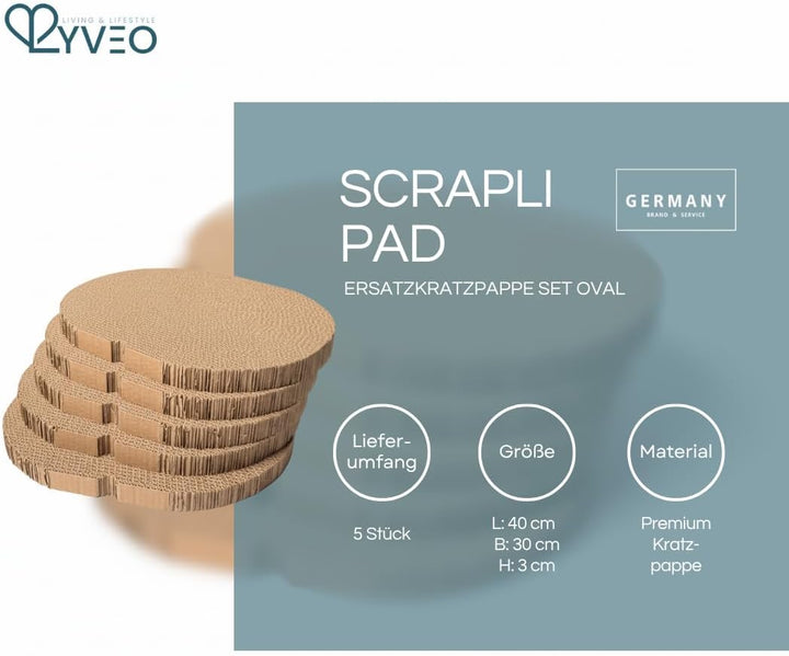 Katzenbett Kratzpappe für Katzen Ersatz Wellpappe 5er Set – oval oder rechteckige Kratzpads aus Papp