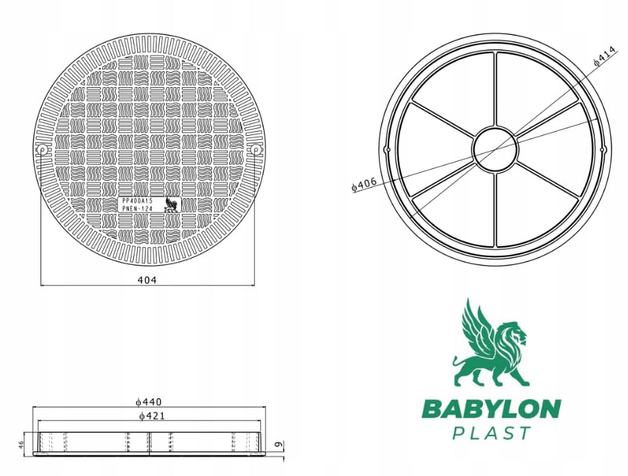 BABYLONPLAST Schachtabdeckung, Kanaldeckel, DN400, Kunststoff Schachtdeckel 15 kN - Passend für Ø400
